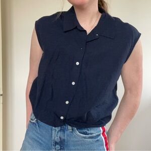 Sleeveless Navy Button-Front Women's Top